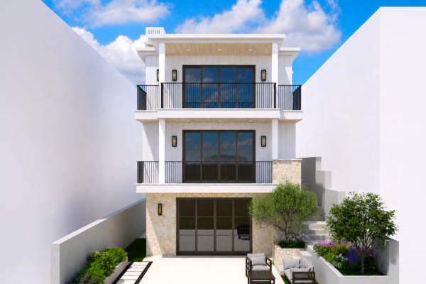 125 7th - Front with bronze doors and stain grade covered ceiling_ 3